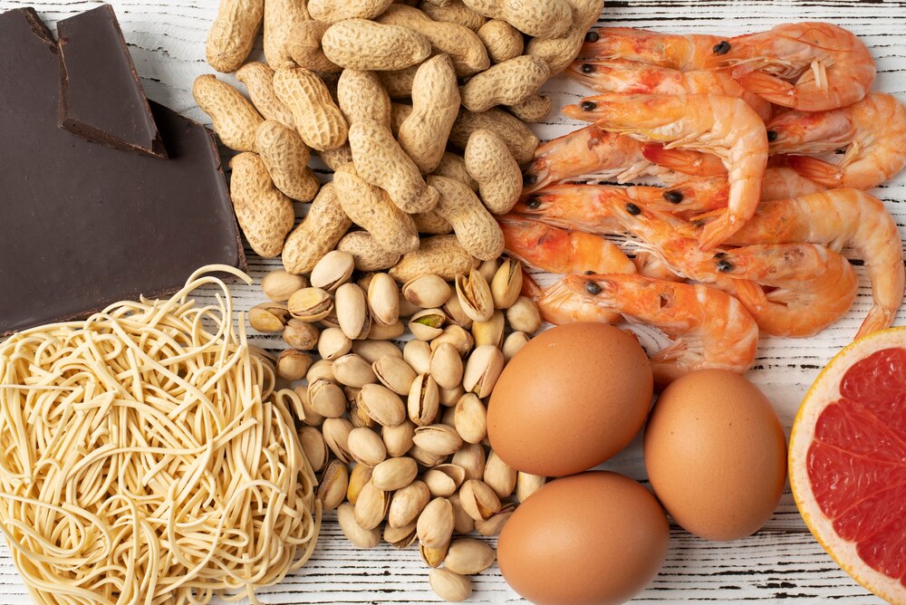 Assortment of food that can cause allergic reaction in people